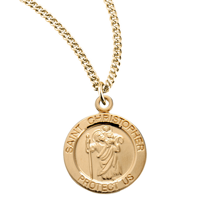 Patron Saint Christopher Round Gold Plated Sterling Silver Medal, Catholic Gift, Made in USA