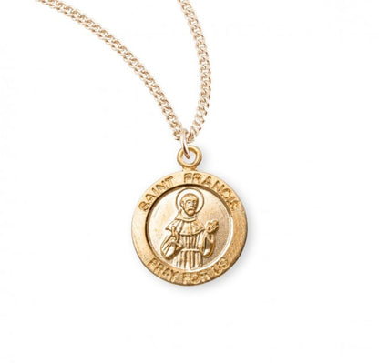 Patron Saint Francis of Assisi Round Gold Plated Sterling Silver Medal, Catholic Gift, Made in USA