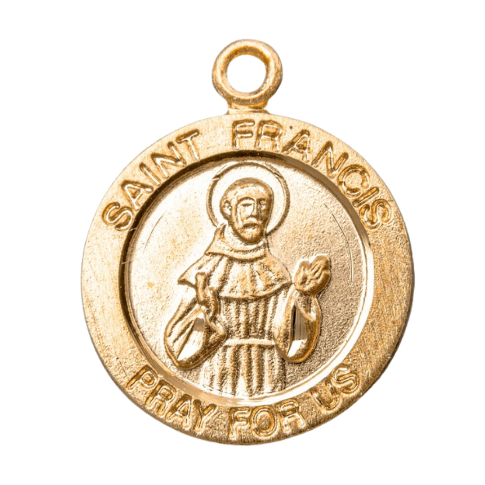 Saint Francis 16kt Gold Over Sterling Silver Medal Pendant — 18" Chain, Gift Box