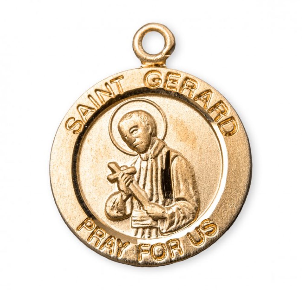 Saint Gerard 16kt Gold Over Sterling Silver Round Medal — 18" Chain, Gift Box