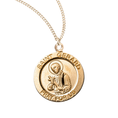 16kt Gold Plated Sterling Small Round St. Gerard , Catholic Gift, Made in USA