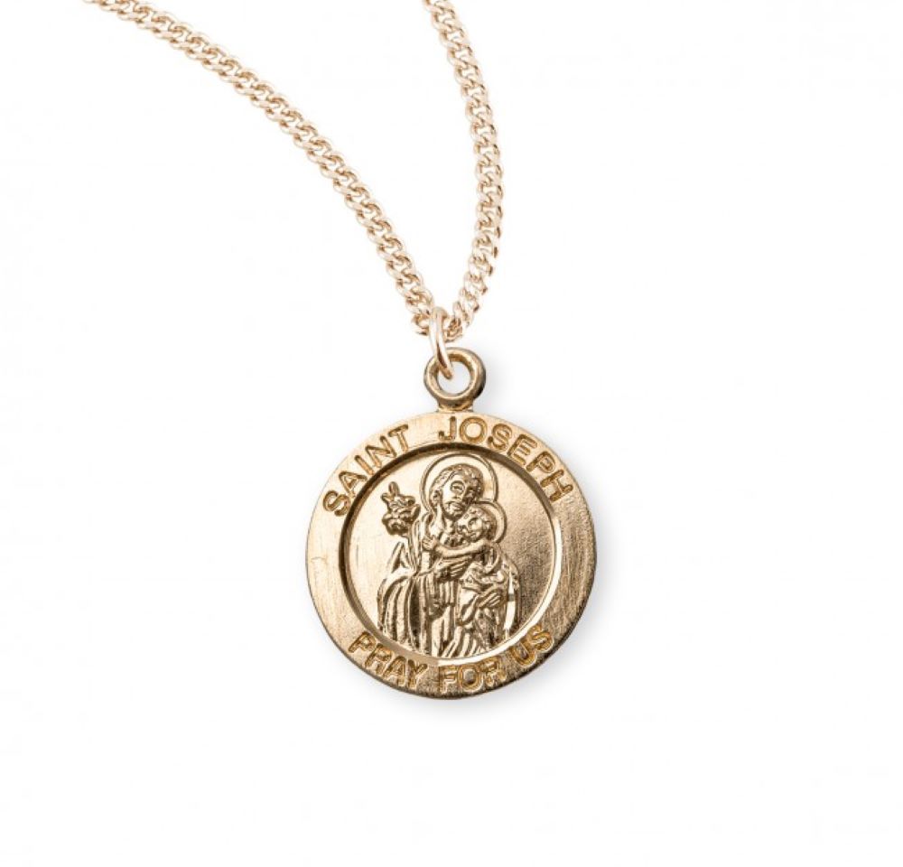 Patron Saint Joseph Round Gold Plated Sterling Silver Medal, Catholic Gift, Made in USA