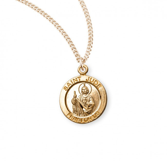 Patron Saint Jude Round Gold Plated Sterling Silver Medal, Catholic Gift, Made in USA