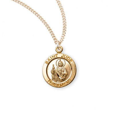 Patron Saint Jude Round Gold Plated Sterling Silver Medal, Catholic Gift, Made in USA