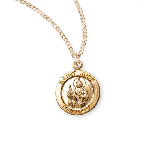 Patron Saint Jude Round Gold Plated Sterling Silver Medal, Catholic Gift, Made in USA