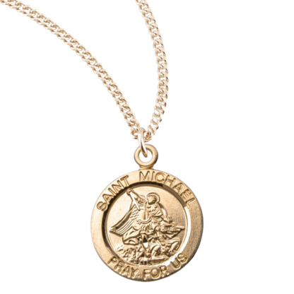 Patron Saint Michael Round Gold Plated Sterling Silver Medal, Catholic Gift, Made in USA