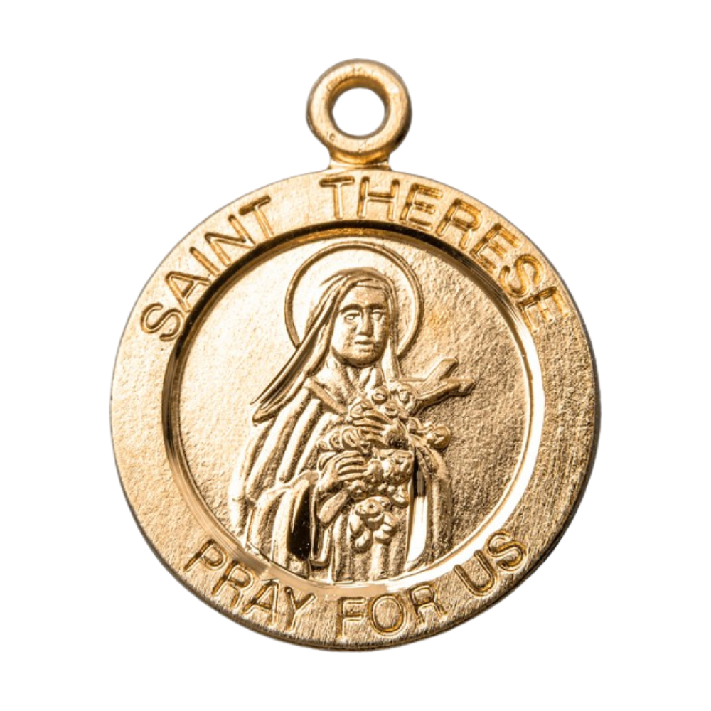 Saint Therese of Lisieux Gold Over Sterling Silver Medal Pendant - 18" Chain
