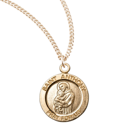 Patron Saint Anthony Round Gold Plated Sterling Silver Medal, Catholic Gift, Made in USA