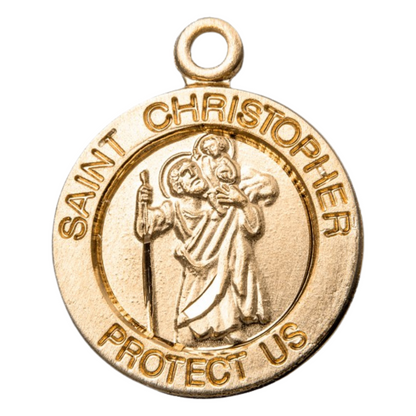 Saint Christopher 16kt Gold Over Sterling Silver Round Medal — 18" Chain