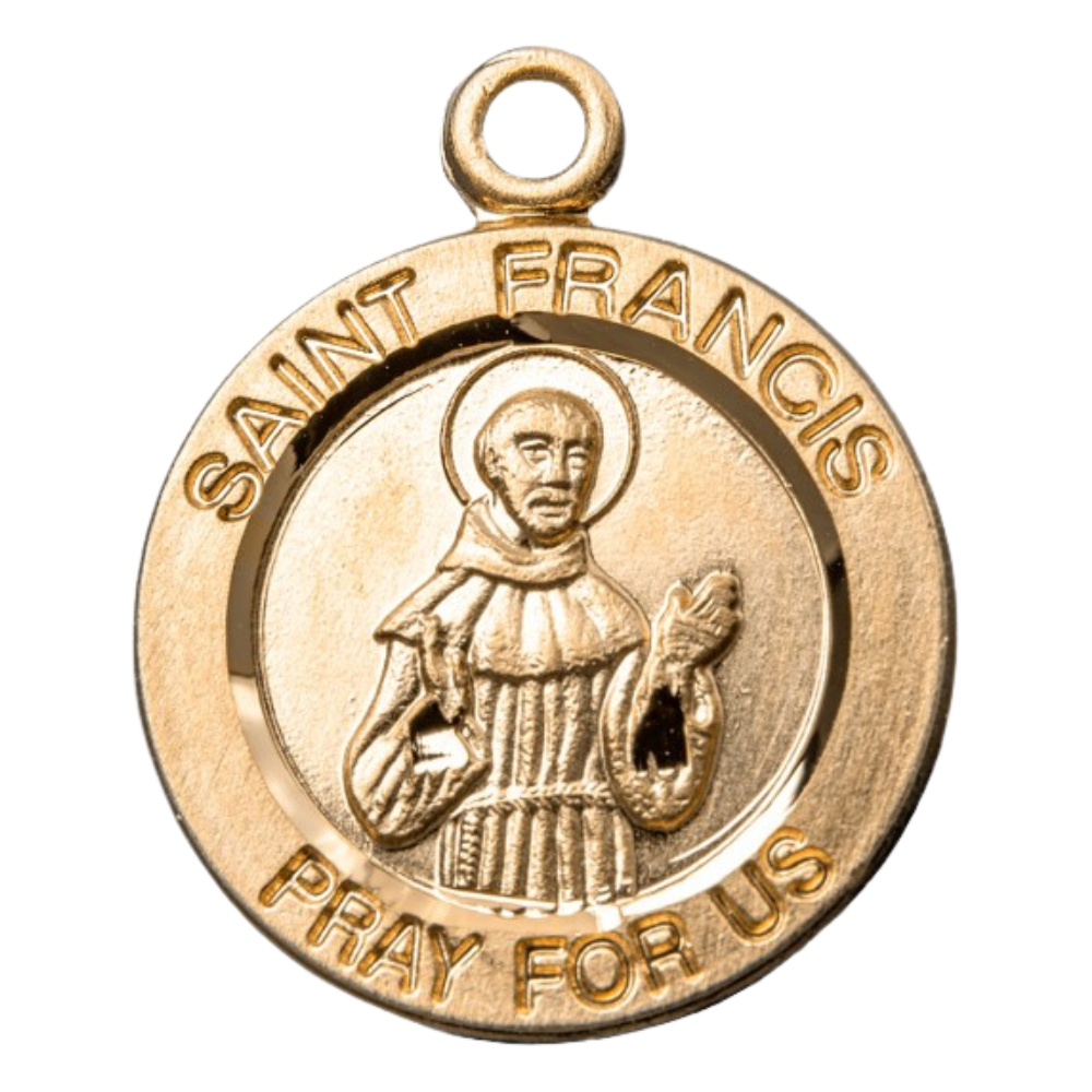 Saint Francis 16kt Gold Over Sterling Silver Medal — 18" Chain, Gift Box