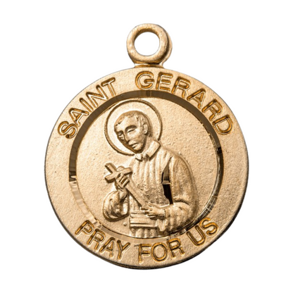 St. Gerard Round 16kt Gold Over Sterling Silver Medal — 18" Chain, Made in USA