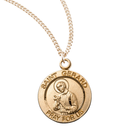 Patron Saint Gerard Round Gold Plated Sterling Silver Medal, Catholic Gift, Made in USA