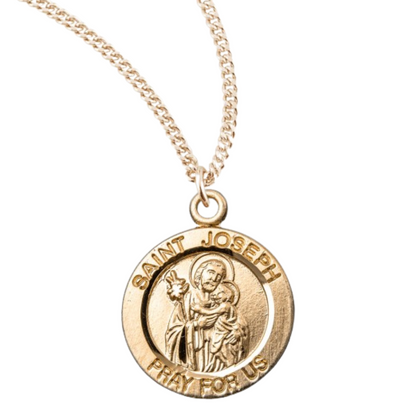 Patron Saint Joseph Round Gold Plated Sterling Silver Medal, Catholic Gift, Made in USA