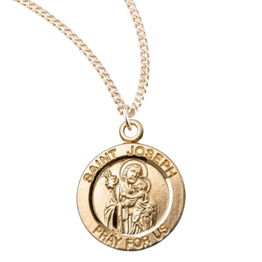 Patron Saint Joseph Round Gold Plated Sterling Silver Medal, Catholic Gift, Made in USA