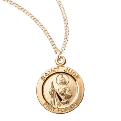 Patron Saint Jude Round Gold Plated Sterling Silver Medal, Catholic Gift, Made in USA