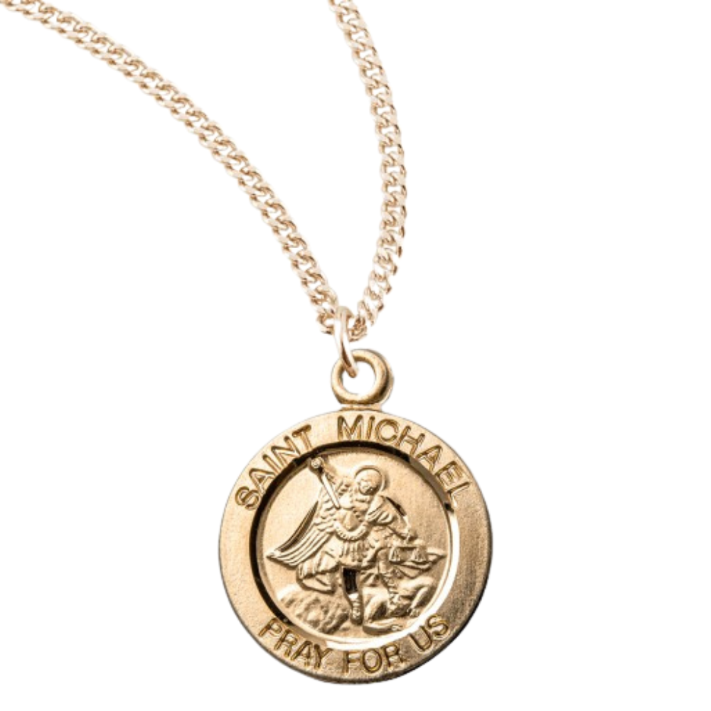 Patron Saint Michael Round Gold Plated Sterling Silver Medal, Catholic Gift, Made in USA