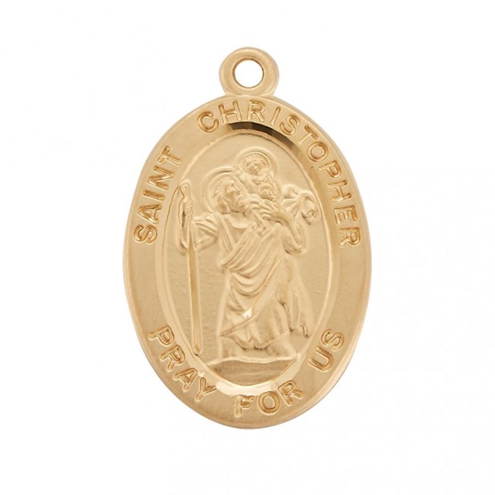 Saint Christopher 16kt Gold Over Sterling Silver Oval Medal — 20" Chain