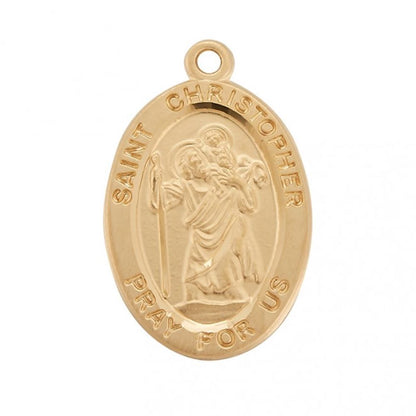 Saint Christopher 16kt Gold Over Sterling Silver Oval Medal — 20" Chain