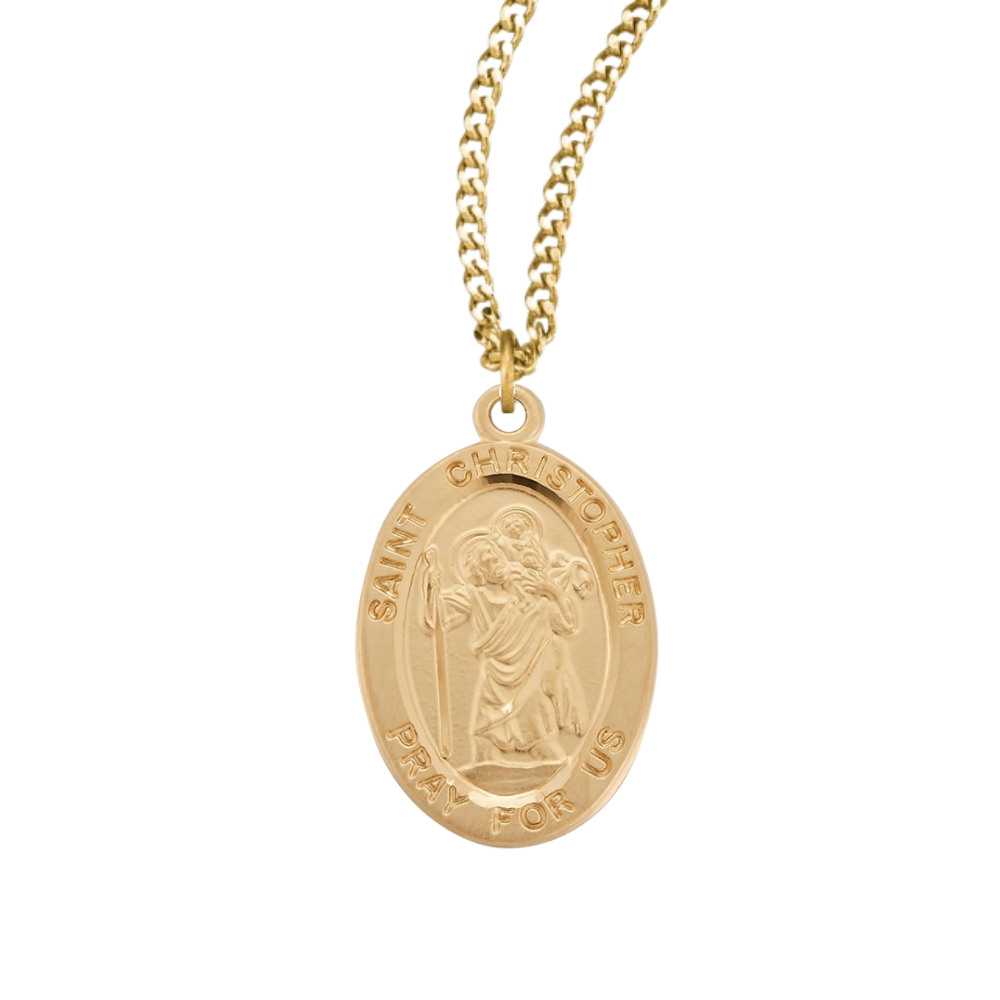 16kt Gold Plated Sterling Oval St Christopher, Catholic Gift, Made in USA