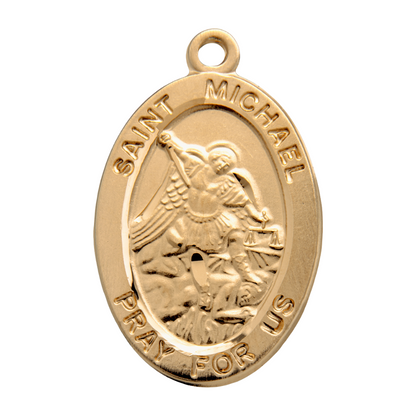 St. Michael Gold Over Sterling Silver Oval Medal Necklace — 20" Chain, Gift Box