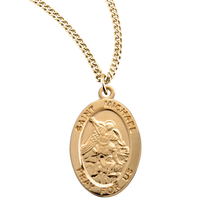 Patron Saint Michael Oval Gold Plated Sterling Silver Medal, Catholic Gift, Made in USA