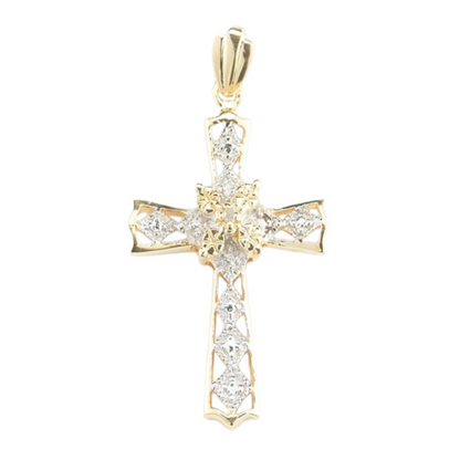 CZ Cross Necklace 16kt Gold Over Sterling Silver Pendant — 18" Chain, Gift Box