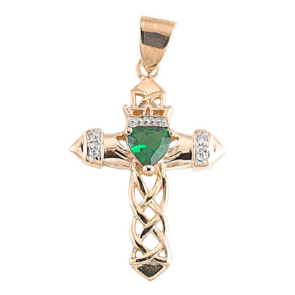 Celtic Cross Gold Over Sterling Silver Emerald Zircon Necklace — 18" Chain