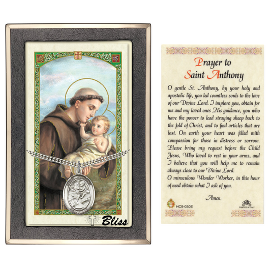.925 Sterling Silver Saint St. Anthony of Padua Medal Pendant on 24 Inch Endless Rhodium Plated Heavy Curb Brass Chain, Catholic Religious Necklace - Made in USA- Prayer Card Included