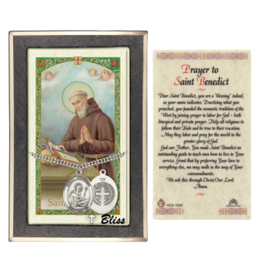 Everlasting Light Jewelry .925 Sterling Silver Saint St. Benedict Medal Pendant on 24 Inch Endless Rhodium Plated Heavy Curb Brass Chain, Catholic Religious Necklace - Made in USA- Prayer Card Included