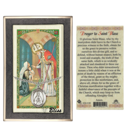 Everlasting Light Jewelry .925 Sterling Silver Saint St. Blaise Medal Pendant on 24 Inch Endless Rhodium Plated Heavy Curb Brass Chain, Catholic Religious Necklace - Made in USA- Prayer Card Included