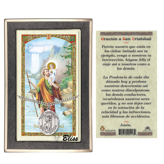 Everlasting Light Jewelry .925 Sterling Silver Saint St. Cristobal Medal Pendant on 24 Inch Endless Rhodium Plated Heavy Curb Brass Chain, Catholic Religious Necklace - Made in USA- Prayer Card Included