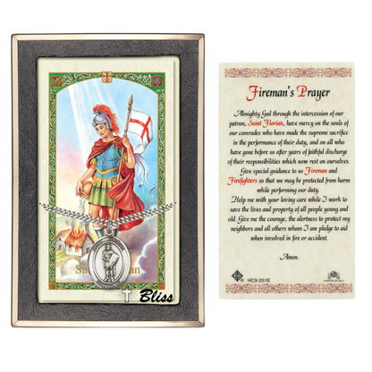 Everlasting Light Jewelry .925 Sterling Silver Saint St. Florian Medal Pendant on 24 Inch Endless Rhodium Plated Heavy Curb Brass Chain, Catholic Religious Necklace - Made in USA- Prayer Card Included