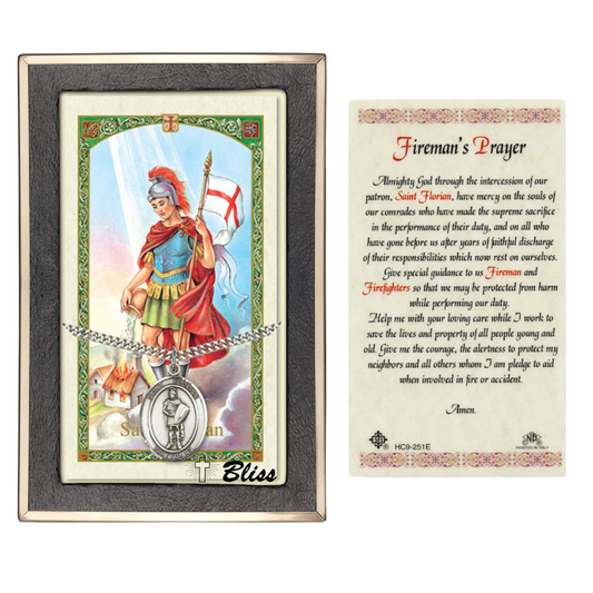 Everlasting Light Jewelry .925 Sterling Silver Saint St. Florian Medal Pendant on 24 Inch Endless Rhodium Plated Heavy Curb Brass Chain, Catholic Religious Necklace - Made in USA- Prayer Card Included