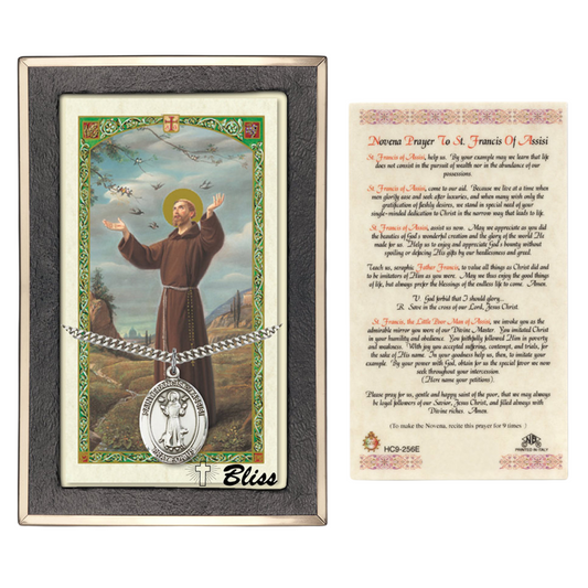 .925 Sterling Silver Saint St. Francis of Assisi Medal Pendant on 24 Inch Endless Rhodium Plated Heavy Curb Brass Chain, Catholic Religious Necklace - Made in USA- Prayer Card Included