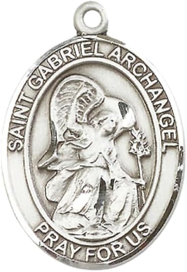 .925 Sterling Silver Saint St. Gabriel the Archangel Medal Pendant on 24 Inch Endless Rhodium Plated Heavy Curb Brass Chain, Catholic Religious Necklace - Made in USA- Prayer Card Included