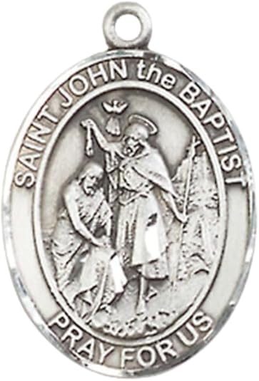 Everlasting Light Jewelry Pewter Saint St. John the BaptiSaint St. Medal Pendant on 24 Inch Endless Rhodium Plated Heavy Curb Brass Chain, Catholic Religious Necklace - Made in USA- Prayer Card Included