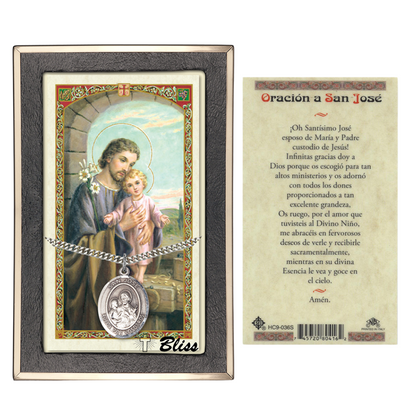 Everlasting Light Jewelry .925 Sterling Silver Saint St. Jose Medal Pendant on 24 Inch Endless Rhodium Plated Heavy Curb Brass Chain, Catholic Religious Necklace - Made in USA- Prayer Card Included