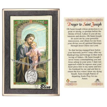 Everlasting Light Jewelry .925 Sterling Silver Saint St. Joseph Medal Pendant on 24 Inch Endless Rhodium Plated Heavy Curb Brass Chain, Catholic Religious Necklace - Made in USA- Prayer Card Included