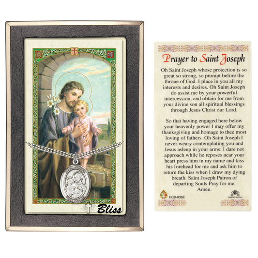 Everlasting Light Jewelry .925 Sterling Silver Saint St. Joseph Medal Pendant on 24 Inch Endless Rhodium Plated Heavy Curb Brass Chain, Catholic Religious Necklace - Made in USA- Prayer Card Included