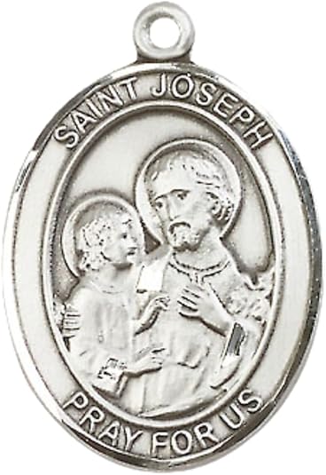 Everlasting Light Jewelry .925 Sterling Silver Saint St. Joseph Medal Pendant on 24 Inch Endless Rhodium Plated Heavy Curb Brass Chain, Catholic Religious Necklace - Made in USA- Prayer Card Included