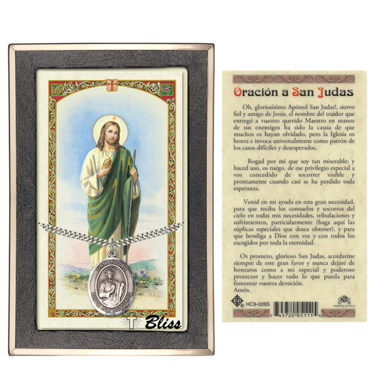 Everlasting Light Jewelry .925 Sterling Silver Saint St. Judas Medal Pendant on 24 Inch Endless Rhodium Plated Heavy Curb Brass Chain, Catholic Religious Necklace - Made in USA- Prayer Card Included