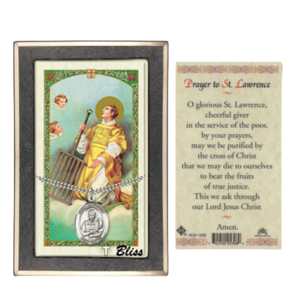 Everlasting Light Jewelry .925 Sterling Silver Saint St. Lawrence Medal Pendant on 24 Inch Endless Rhodium Plated Heavy Curb Brass Chain, Catholic Religious Necklace - Made in USA- Prayer Card Included