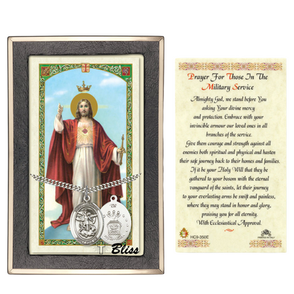 Everlasting Light Jewelry Pewter Saint St. Michael Air Force Medal Pendant on 24 Inch Endless Rhodium Plated Heavy Curb Brass Chain, Catholic Religious Necklace - Made in USA - Prayer Card Included