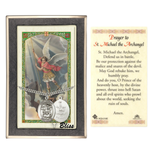 .925 Sterling Silver Saint St. Michael Army Medal Pendant on 24 Inch Endless Rhodium Plated Heavy Curb Brass Chain, Catholic Religious Necklace - Made in USA- Prayer Card Included