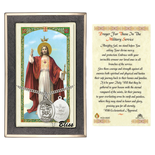 Everlasting Light Jewelry Pewter Saint St. Michael Army Medal Pendant on 24 Inch Endless Rhodium Plated Heavy Curb Brass Chain, Catholic Religious Necklace - Made in USA- Prayer Card Included