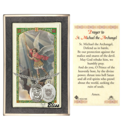 .925 Sterling Silver Saint St. Michael Coast Guard Medal Pendant on 24 Inch Endless Rhodium Plated Heavy Curb Brass Chain, Catholic Religious Necklace - Made in USA- Prayer Card Included