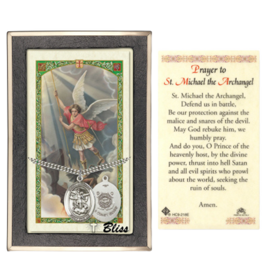 .925 Sterling Silver Saint St. Michael Coast Guard Medal Pendant on 24 Inch Endless Rhodium Plated Heavy Curb Brass Chain, Catholic Religious Necklace - Made in USA- Prayer Card Included