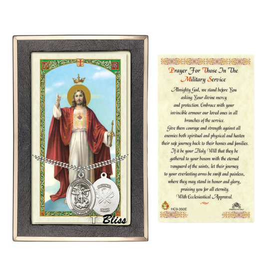 .925 Sterling Silver Saint St. Michael National Guard Medal Pendant on 24 Inch Endless Rhodium Plated Heavy Curb Brass Chain, Catholic Religious Necklace - Made in USA- Prayer Card Included