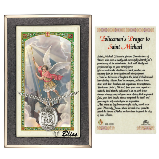 .925 Sterling Silver Saint St. Michael the Archangel Medal Pendant on 24 Inch Endless Rhodium Plated Heavy Curb Brass Chain, Catholic Religious Necklace, Made in USA- Prayer Card Included