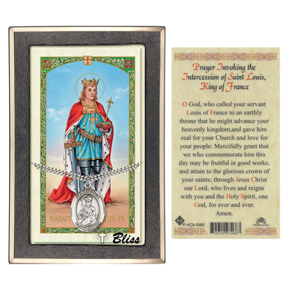 Everlasting Light Jewelry .925 Sterling Silver Saint St. Louis Medal Pendant on 24 Inch Endless Rhodium Plated Heavy Curb Brass Chain, Catholic Religious Necklace - Made in USA- Prayer Card Included